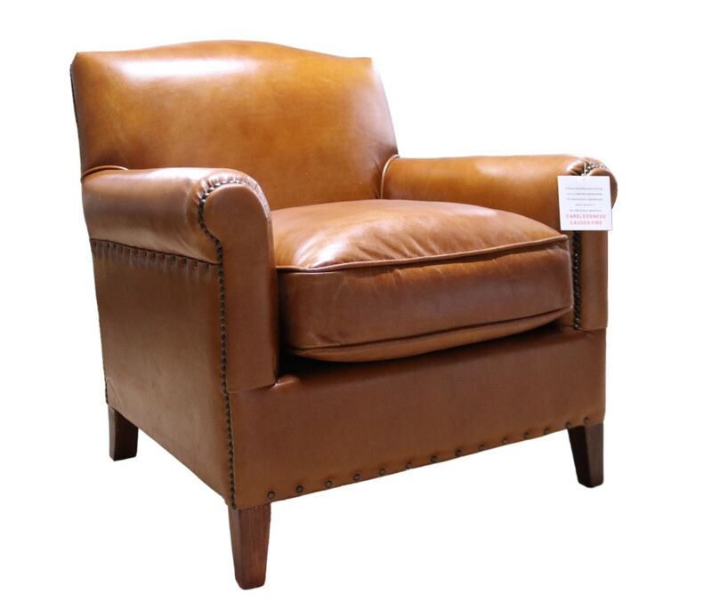 Product photograph of Connor Vintage Tan Distressed Leather Club Chair from Designer Sofas 4U