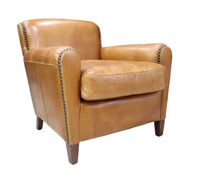 Eccentric Vintage Tan Distressed Leather Club Chair