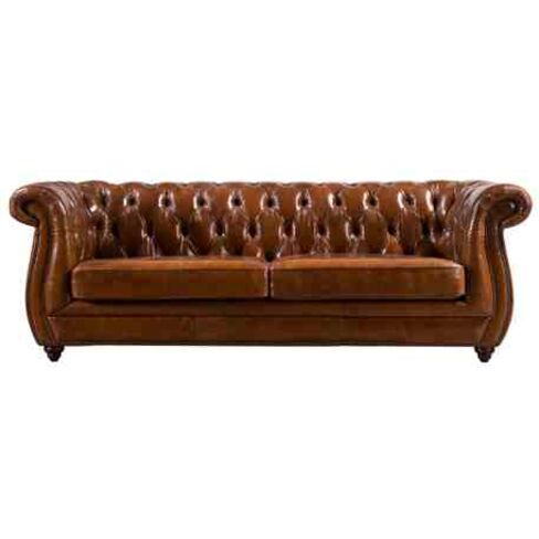 Edmund Chesterfield Distressed Vintage Buttoned 3 Seater Leather Settee Sofa