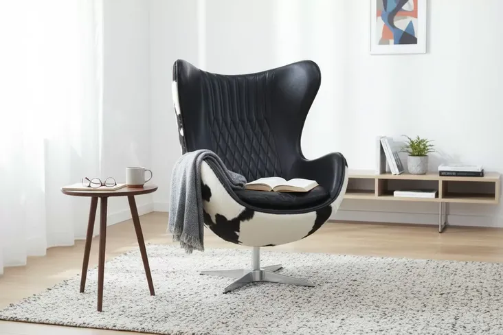 Cow Egg Chair Hair On Hide Leather Swivel Black Armchair