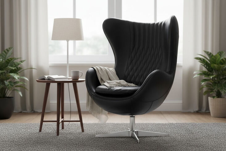 Egg Swivel Leather Chair Vintage Black