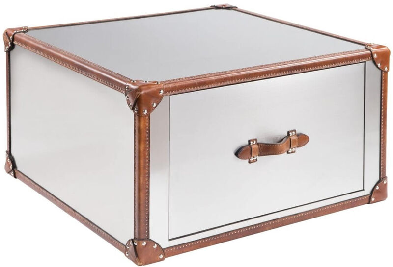 Product photograph of Eulalia Aluminium Leather 1 Drawer Table from Designer Sofas 4U