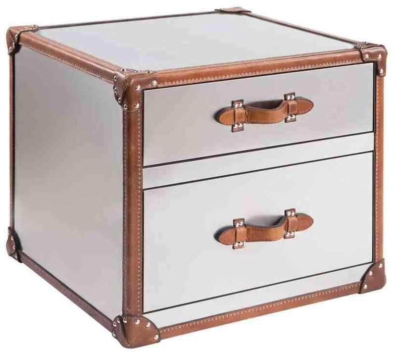 Product photograph of Eulalia Aluminium Leather 2 Drawer Table from Designer Sofas 4U