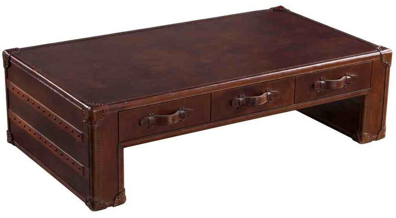 Product photograph of Eulalia Vintage Leather Coffee Table from Designer Sofas 4U