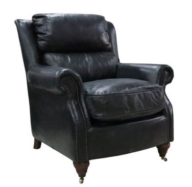 Florence Nappa Black Distressed Leather Armchair