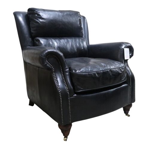 Florence Vintage Black Distressed Real Leather Armchair