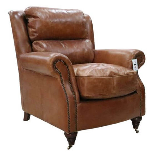 Florence Vintage Tan Distressed Real Leather Armchair