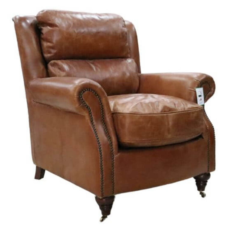 Product photograph of Florence Vintage Tan Distressed Real Leather Armchair from Designer Sofas 4U