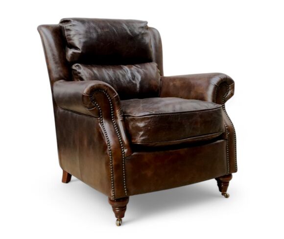 Florence Vintage Tobacco Brown Distressed Leather Armchair