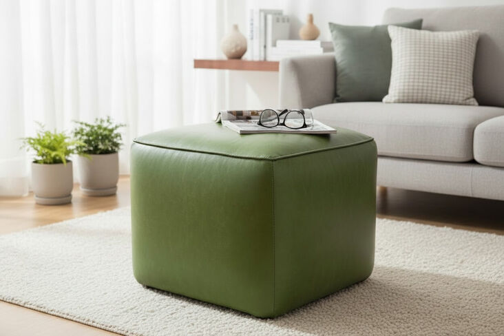 Footstool Pouffe Olive Green Leather
