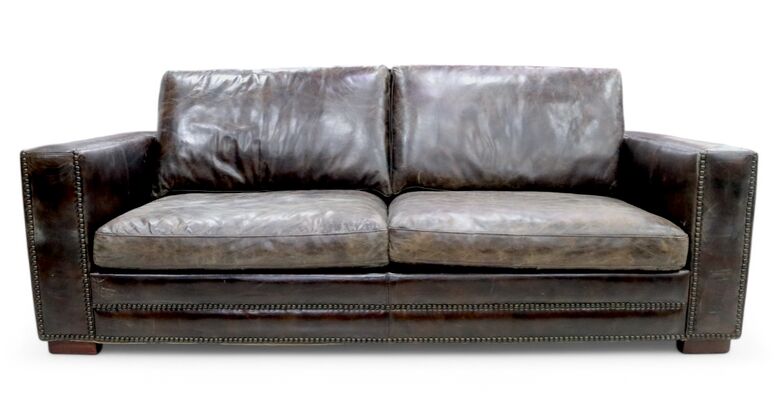 George Vintage Tobacco Brown Distressed Leather Settee Sofa