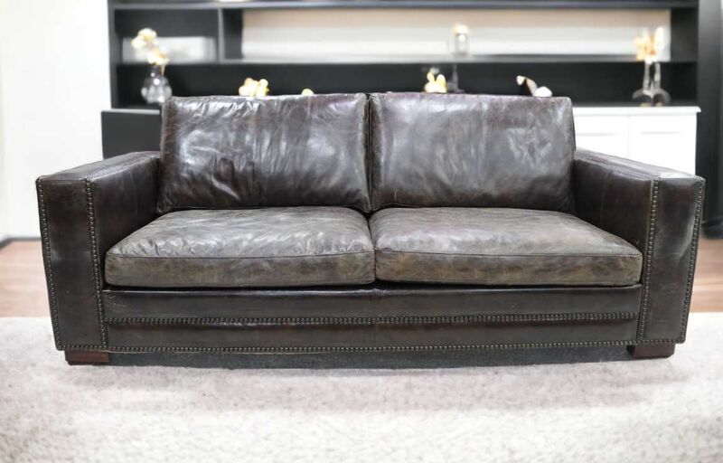 Product photograph of George Vintage Tobacco Brown Distressed Leather Settee Sofa from Designer Sofas 4U