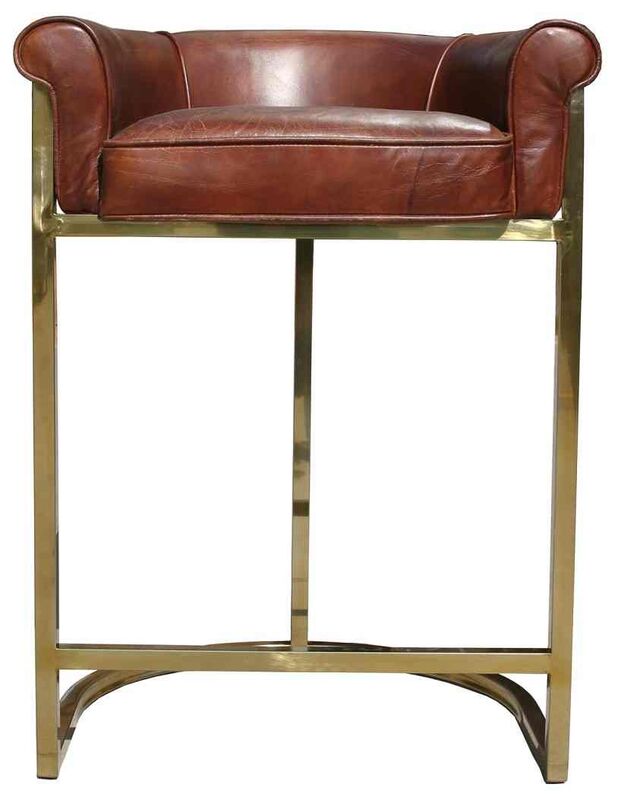 Product photograph of Gold Frame Vintage Leather Barstool from Designer Sofas 4U