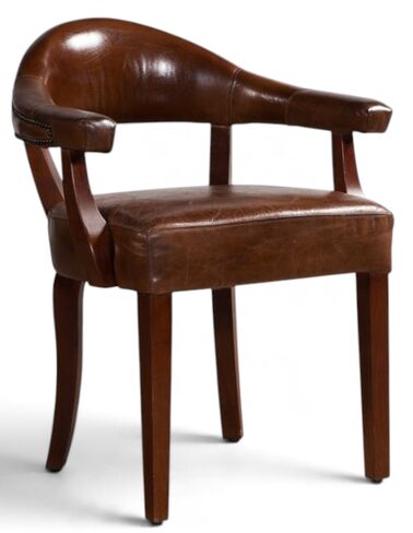 Greta Vintage Leather Carver Dining Chair - Curved Back Armchair