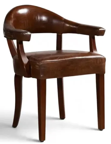 Greta Vintage Leather Carver Dining Chair - Curved Back Armchair