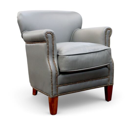 Grey Leather Club Chair With Nailhead Trim