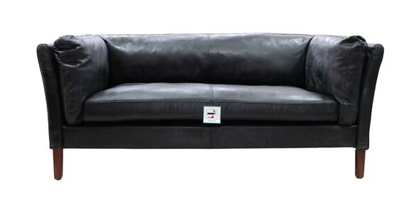 Groucho 3 Seater Settee Sofa Vintage Black Distressed Real Leather