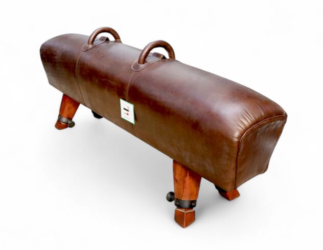 Gym Horse Rebel Vintage Brown Distressed Leather Bench long