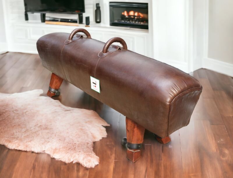 Product photograph of Gym Horse Rebel Vintage Brown Distressed Leather Bench Long from Designer Sofas 4U