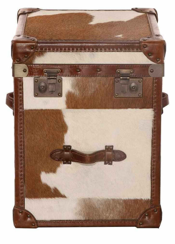 Product photograph of Hair On Hide Antique Vintage Small Leather Storage Trunk from Designer Sofas 4U