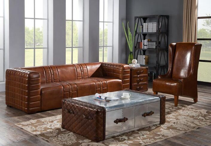 Hanover Vintage Retro Distressed Leather Settee Sofa