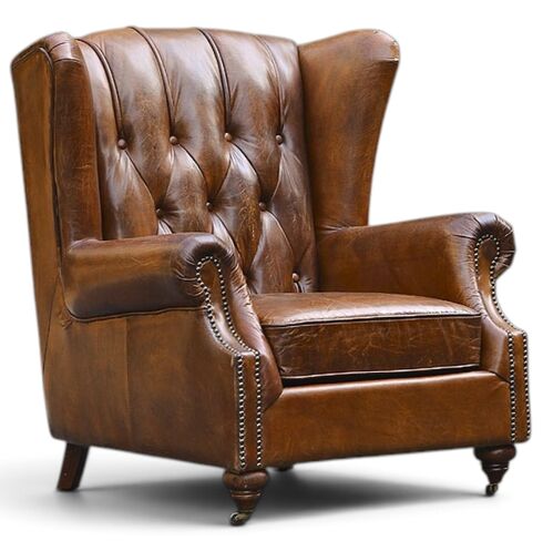 Hayward Vintage Chesterfield Wingback Distressed Leather Chair