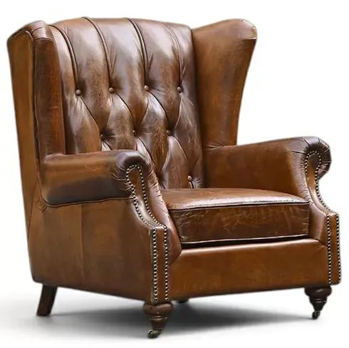 Hayward Vintage Chesterfield Wingback Distressed Leather Chair