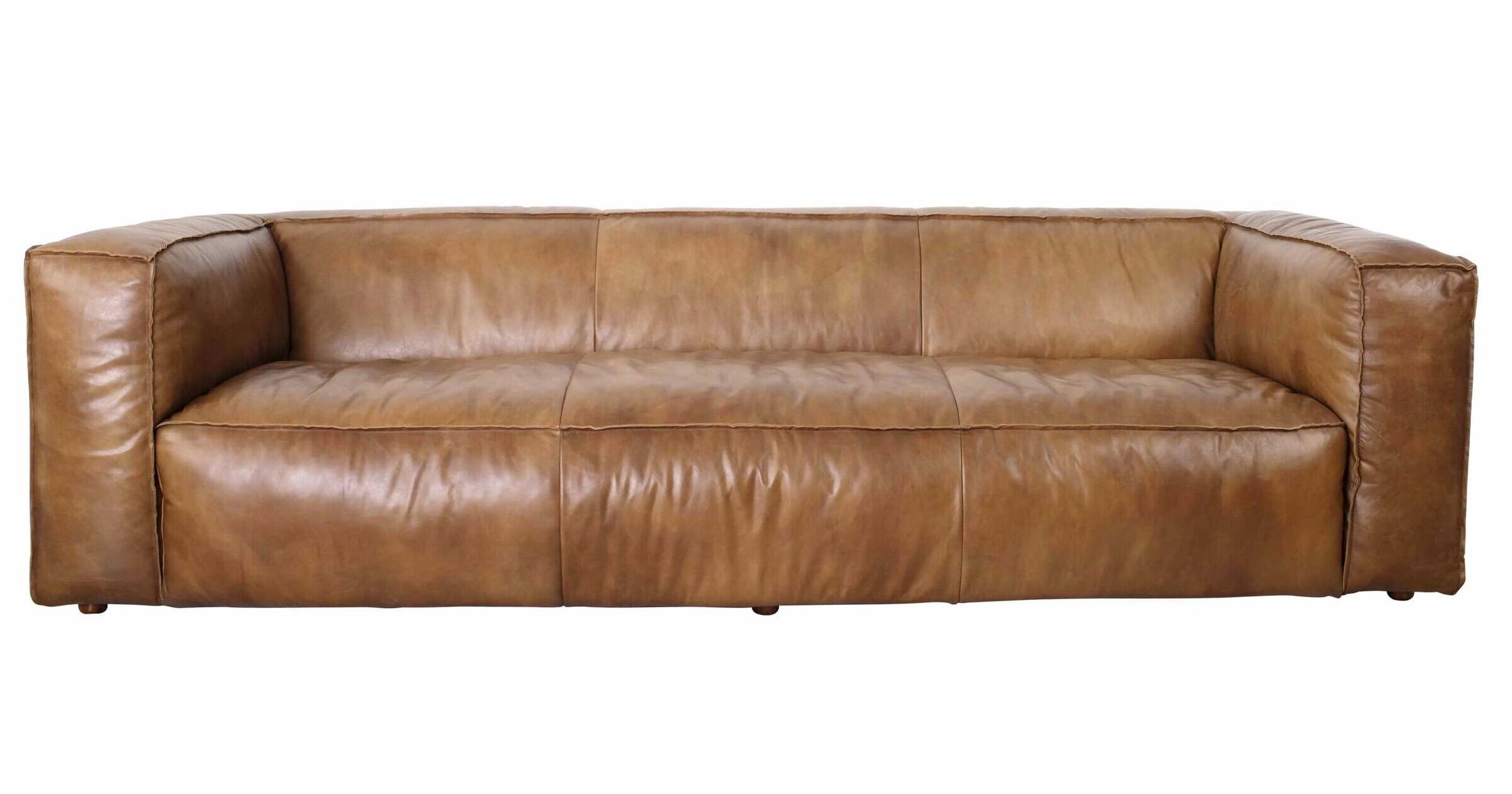 Hogarth Vintage Nappa Caramel Tan Leather 3 Seater Sofa Vintage