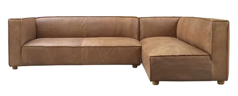 Hogarth Corner Group Vintage Nappa Chocolate Brown Leather Sofa RHC