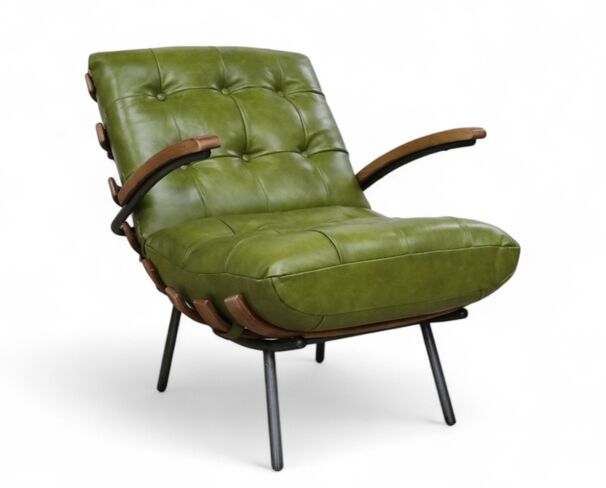 Horley Vintage Olive Green Leather Armchair | Mid-Century Modern Accent Chair