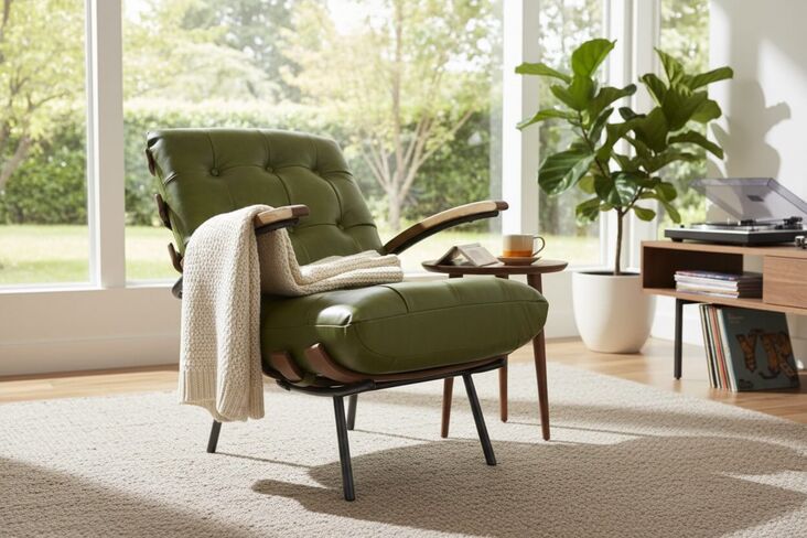 Horley Vintage Olive Green Leather Armchair | Mid-Century Modern Accent Chair