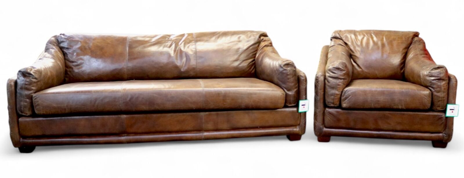 Hudson 3+1 Vintage Retro Brown Distressed Leather Settee Sofa Suite