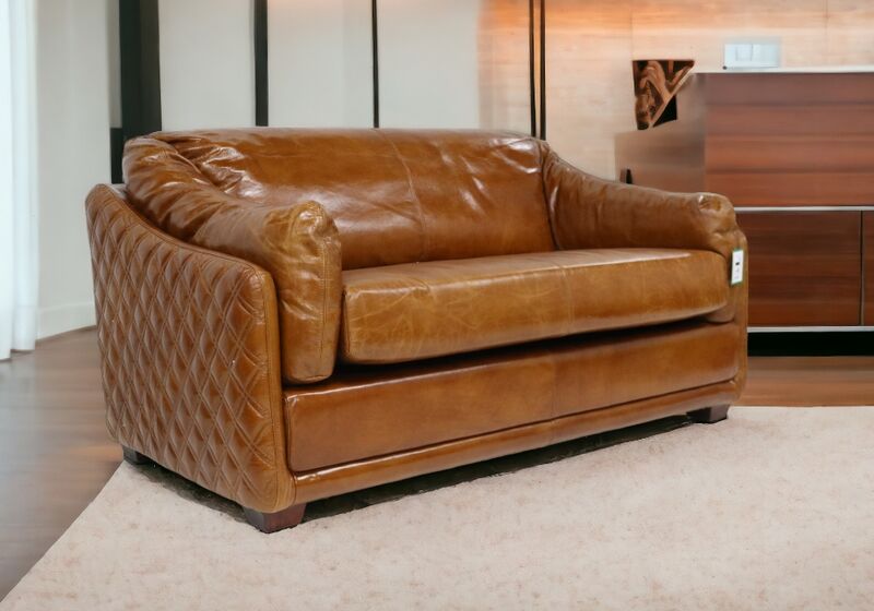 Product photograph of Hudson Vintage Retro 2 Seater Tan Distressed Leather Settee Sofa from Designer Sofas 4U