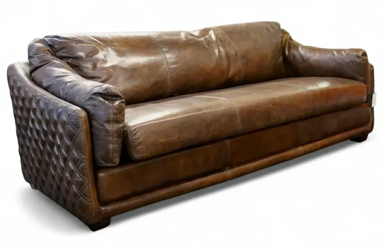 Hudson Vintage Retro 3 Seater Settee Sofa Brown Distressed Real Leather