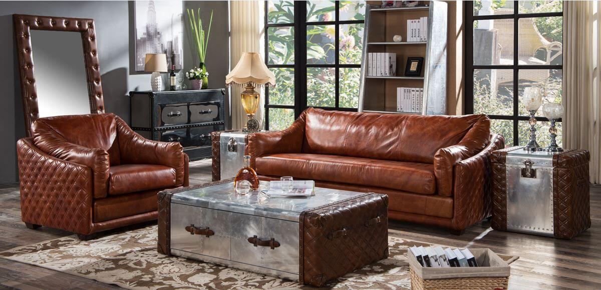 Hudson Vintage Retro 2 Seater, Rustic Leather Sofa Bed