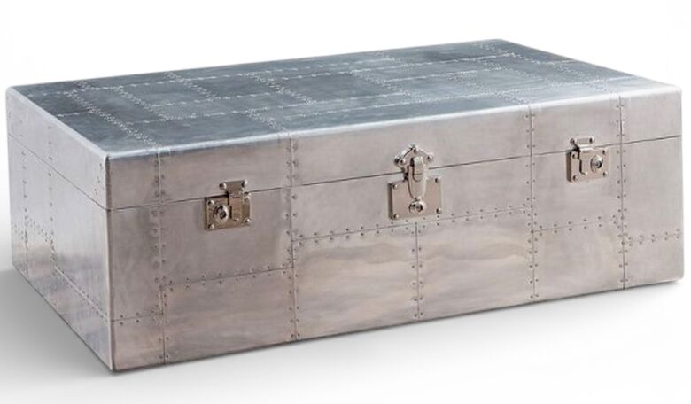 Industrial Aluminium Storage Trunk – Aviator Metal Chest / Coffee Table / Steamer Trunk Style