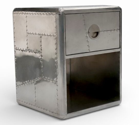 Industrial Aviator Aluminium Riveted Nightstand / Side Cabinet 1 Drawer