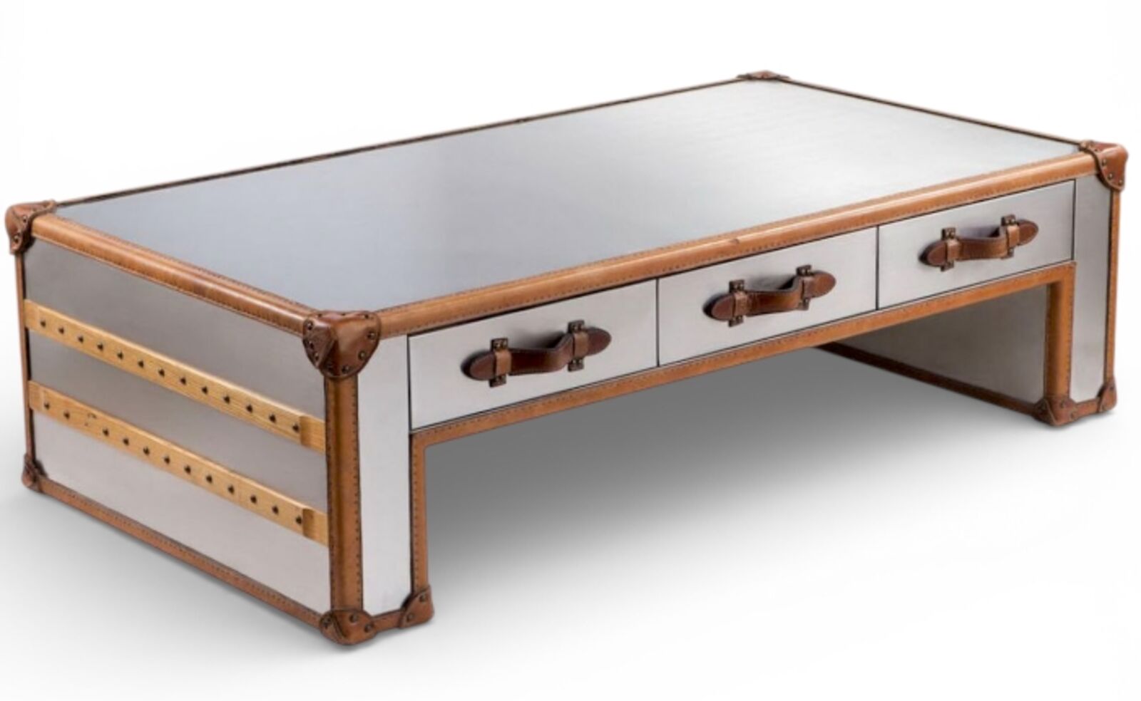 Industrial Campaign Style Coffee Table Trunk with Drawers Vintage Inspired Storage Table