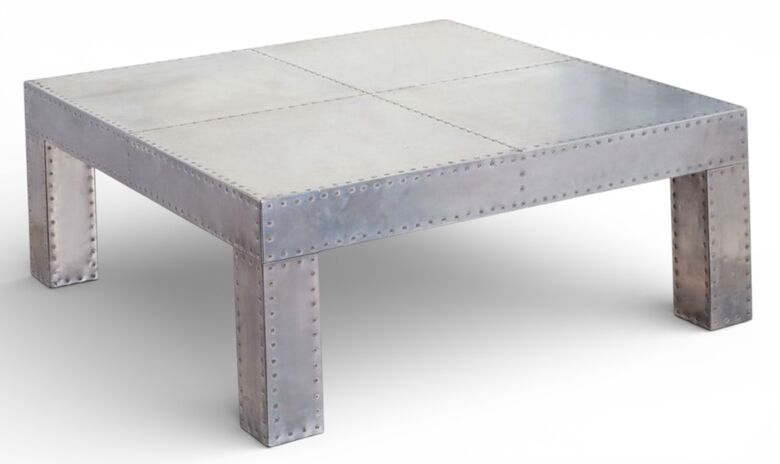 Industrial Riveted Metal Coffee Table Aviation Loft Style Steel Table Medium