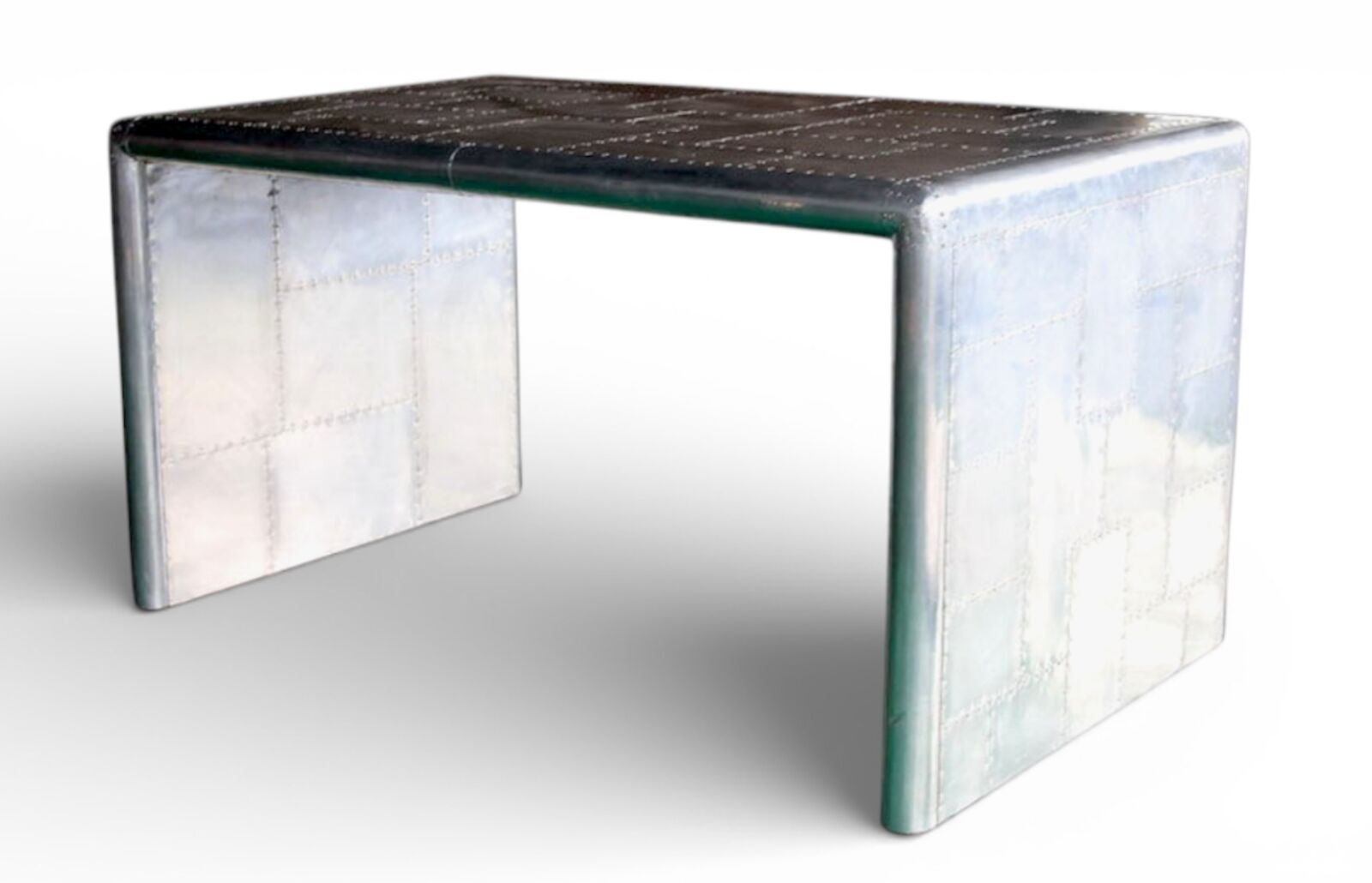 Industrial Riveted Metal Desk Aircraft Style Aluminium, Modern Loft Furniture