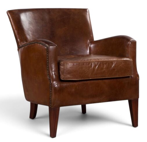 Kira Vintage Brown Leather Armchair – Classic Studded Accent Chair