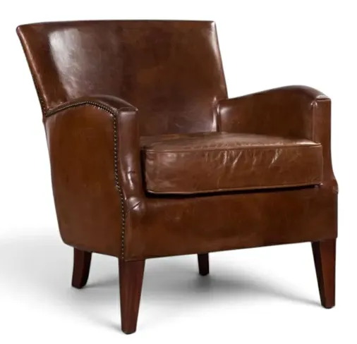 Kira Vintage Brown Leather Armchair – Classic Studded Accent Chair
