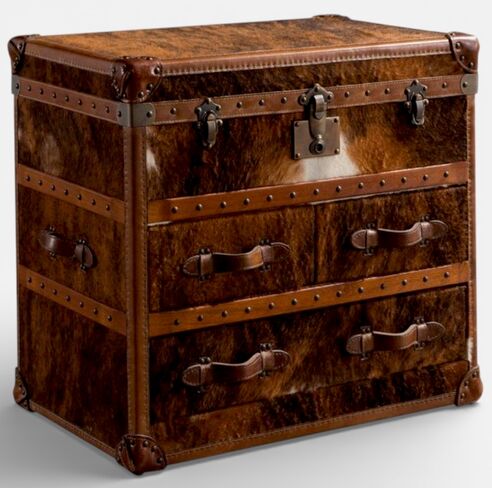 Large Hair On Hide Antique Vintage Leather Storage Trunk