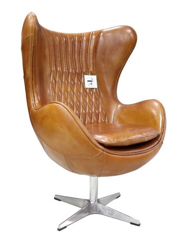 Aviator Retro Swivel Egg Vintage Tan Distressed Real Leather Armchair