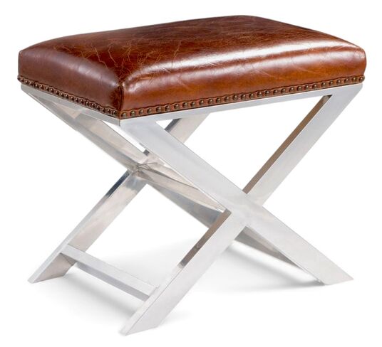 Leather & Chrome X Base Footstool