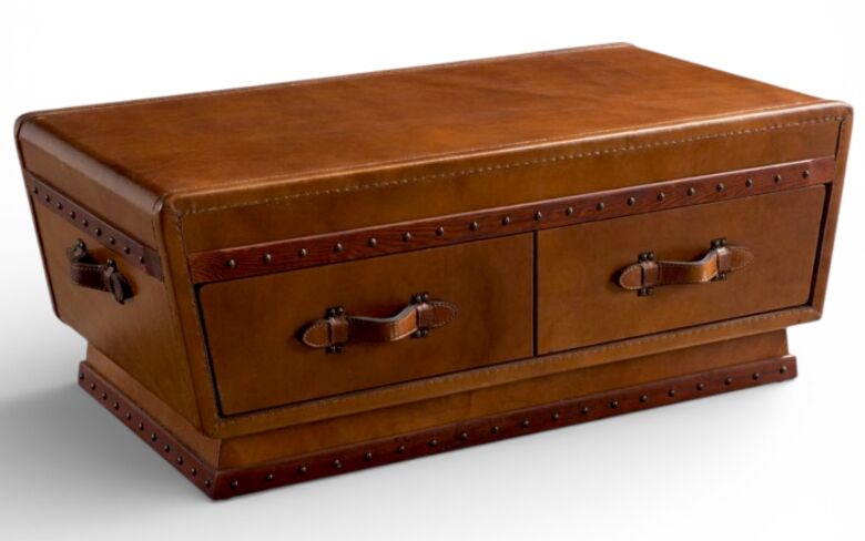 Leather Storage Trunk Coffee Table with Dual Drawer