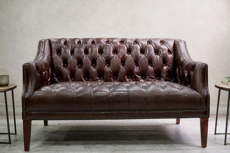 Louis Vintage Brown Distressed Chesterfield 2 Seater Leather Sofa