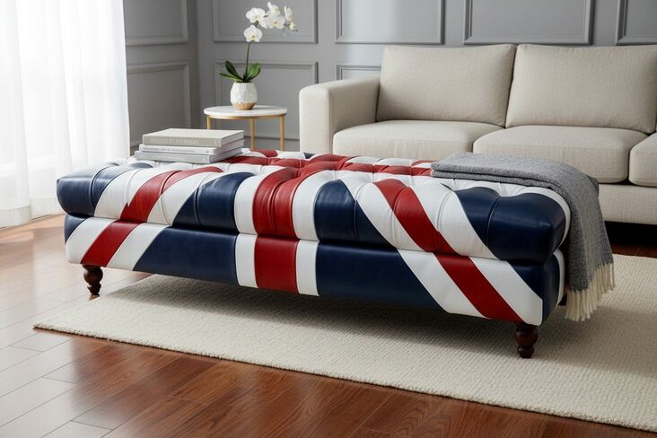 Luxurious Union Jack Leather Bench Footstool