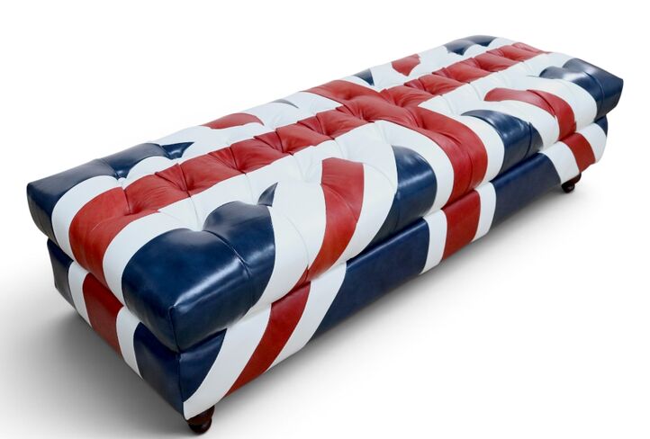 Luxurious Union Jack Leather Bench Footstool