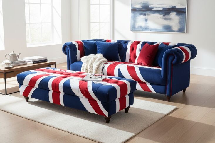 Luxurious Union Jack Velvet Bench Footstool – British Flag